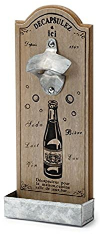 Flaschenöffner aus Holz mit Wandmontage | Vintage-Design, Auffangschale für Kronkorken | Maße: 12 x 5 x 30 cm | Perfekte Geschenkidee für Männer - pajoma®
