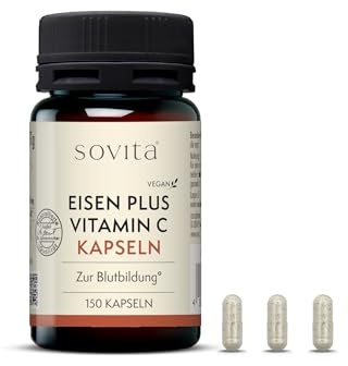 Eisen plus Vitamin C Kapseln | Unterstützung für Blutbildung & Immunsystem | Synergistische Wirkung für Eisenaufnahme & Zellschutz | vegan & pflanzlich | 150 Kapseln