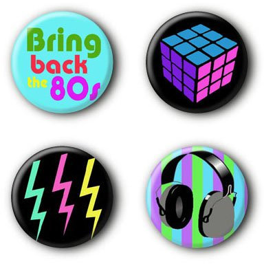 4 80er 80ies Buttons Ansteckbuttons Retro Anstecker 80s Badges Pins #3 (2,5cm)