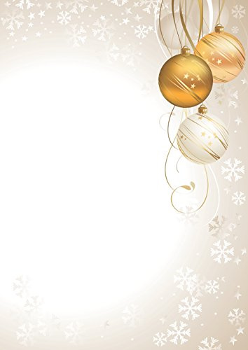 LYSCO Motivpapier Briefpapier (Weihnachten-5001, A4, 50 Blatt). Einseitig bedrucktes Briefpapier, sehr gut beschreibbar, für alle Drucker/Kopierer geeignet, Motivpapier mit weißer und goldenen Kugeln Lametta Schneekristalle Sterne
