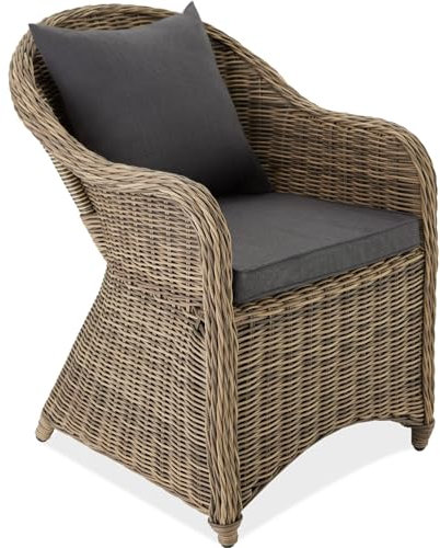 tectake® Rattan Stuhl, Garten Sessel, Outdoor Korbsessel mit Rücken- und Sitzkissen, Möbel wetterfest, Gartenmöbel, Balkonmöbel, Wintergarten - Natur