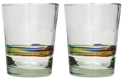 Tumia LAC Glass Italian Style, Multi-Stripe Set of 2, Hand Blown from Recycled Glass - fair Trade and Handmade in Mexico