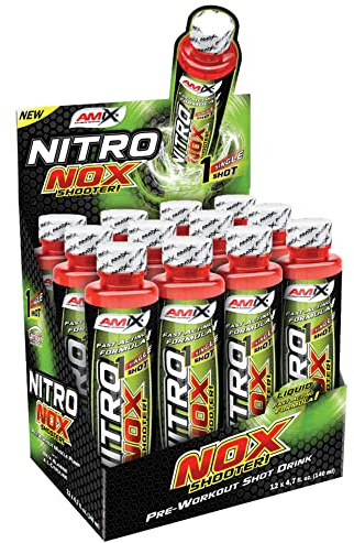 AMIX - Suplemento Deportivo - NitroNox Shooter en Formato de 12 x 140 ml - Ayuda a Mejorar el Rendimiento Muscular - Contiene Arginina y Beta Alanina - Sabor Uvas Azules