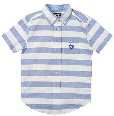 Chaps Toddler Boys' Stripe Woven Short Sleeve Button Down, Summer Roy (3/3T)