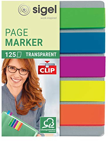 SIGEL Haftmarker Karte mit Klemmfunktion 125 Mini-Streifen | HN610, 5 Farben, Format 12 x 50 mm für unterwegs