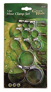 Green Blade 12pc Hose Clamp Set - 6 to 51mm - Green Metal Hardware Hose Clamps