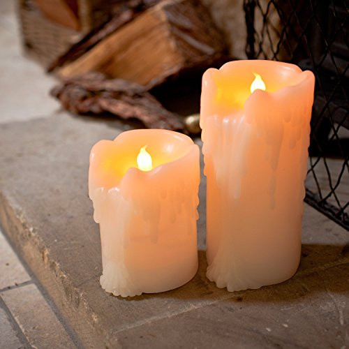 Lights4fun Juego de 2 Velas LED de Cera a Pilas, Vela Decorativas Efecto Llama con Temporizador