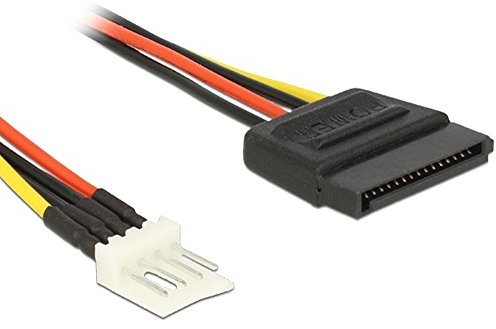 DeLOCK 0.4m SATA 15p / 4p - Cable (Macho/Macho, SATA, 4-pin PWM, Derecho, Derecho, Negro, Rojo, Amarillo)