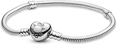 PANDORA Moments Damen-Armreif aus Sterlingsilber mit Herzverschluss für Charms