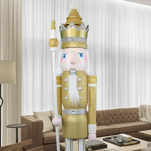 CDL 120cm de Altura Grande tamaño Gigante de Oro Brillo Navidad Cascanueces Rey cetro Figura Decorativa en Soporte de Madera para Interior al Aire Libre/Event/Boda Fiesta de Navidad decoración K29