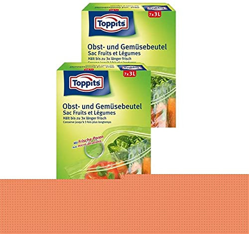 Toppits 2er Pack Obst- und Gemüse-Beutel 7x3 Liter, Hält bis zu 3x länger frisch, Wiederverschließbar, Stand-up, Kraft, Kunststoff