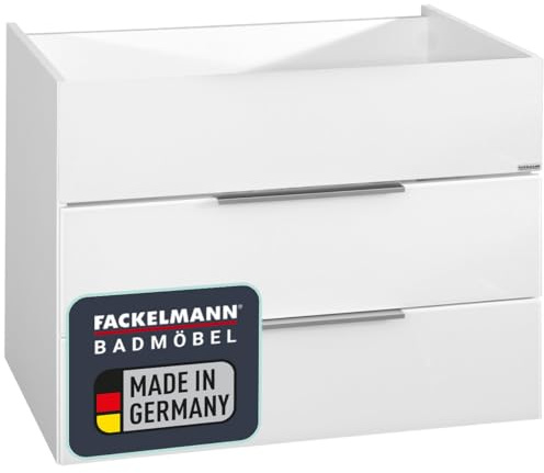FACKELMANN Waschtischunterschrank Kara/Schrank mit Soft-Close-System/Maße (B x H x T): ca. 80 x 59 x 49 cm/Möbel mit Zwei Schubladen/Korpus: Weiß matt/Front: lackiertes Glas in Weiß