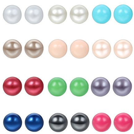 Cupimatch 12 paires de Boucles d'oreille Perles d'imitation en Acier Inoxydable et Plastique, Coloré Ronde Boule Boucles d'oreilles Clous - Hypoallergénique