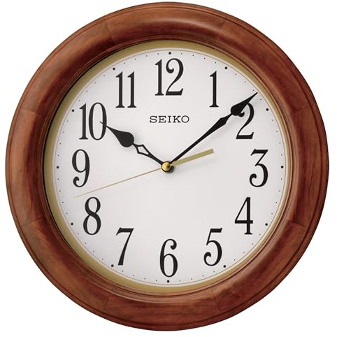 SEIKO QXA522BLH Round Alder Wood Non Ticking Wall Clock, Brown, 12 Inch