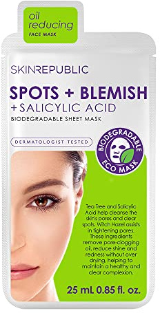 Skin Republic Tea Tree & Salicylic Acid Sheet Mask | Cleans Pores | Reduces Dark Spots and Blemish | Helps Brighten Skin | Evens Out Complexion | Made in Korea (Pack of 1)