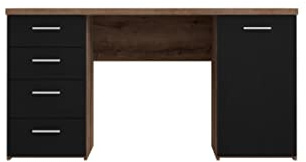 FORTE Net 106 Schreibtisch mit 4 Schubladen und 1 Tür, Holzwerkstoff, Schlammeiche kombiniert mit Schwarzeiche Dekor, 145 x 60 x 76.3 cm