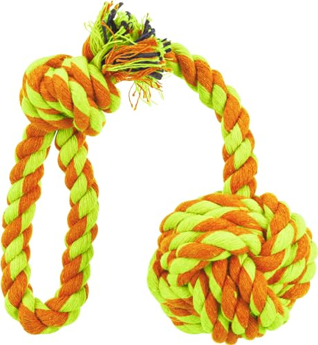 TRIXIE Hundespielzeug Tau mit Knoten-Ball ø 5,5, für Zerrspiele – 30 cm | Für gemeinsames Tauziehen und Ziehen – stärkt die Bindung und beschäftigt den Hund aktiv im Spielalltag