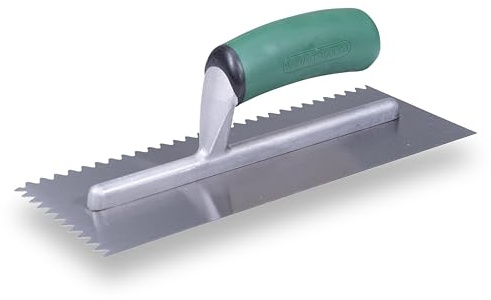 BARWALT UltraGrip Notched Trowel, V-Shaped 5/16 x 1/4 x 1/16 Inch Notches, Tempered Steel Blade Tiling Tools, BWT71034