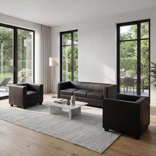 Mendler 3-1-1 Sofagarnitur Couchgarnitur Loungesofa Lille - Kunstleder, schwarz