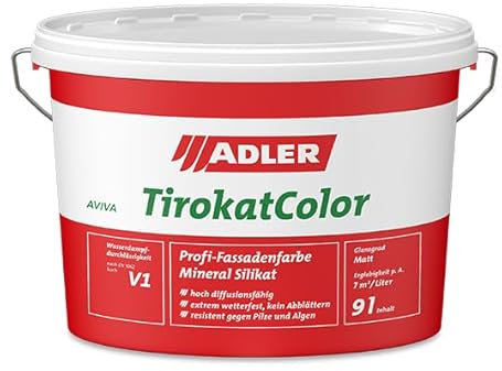 ADLER AVIVA Tirokat-Color - 9 Liter - B 01/4 Creme - Wetterbeständige, mineralische Fassadenfarbe auf Wasserbasis. Hochwertige Silikatfarbe für außen
