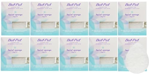 Buf-Puf Facial Sponge, Dermatologist Developed, Removes Deep Down Dirt & Makeup That Causes Breakouts and Blackheads, Reusable, Exfoliating, White, 10 Count
