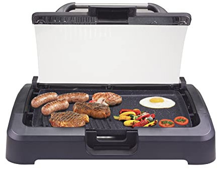 Beper 90.871 Barbecue Elettrico con Coperchio, Acciaio Inossidabile, Nero