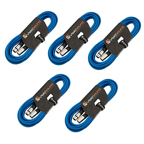 Male to Female XLR Mic Lead Balanced Microphone Cable 5 Pack (Blue, 6m) | 5 x Noiseless OFC Balanced Microphone, Signal, Audio, Patch Cable / 9 Colours
