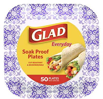 Glad Square Disposable Paper Plates for All Occasions | Soak Proof, Cut Proof, Microwaveable Heavy Duty Disposable Plates | 8.5 Diameter, 50 Count Bulk Paper Plates