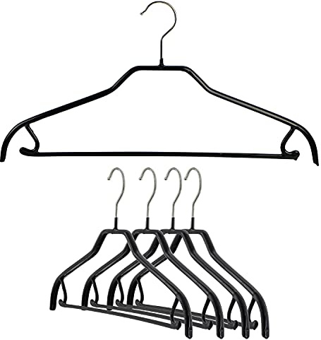 MAWA von Reston Macan Lloyd Silhouette leicht dünn rutschfest platzsparend 41-FRS Kleiderbügel mit Bar & Haken für Hosen & Röcke, schwarz, Set of 5