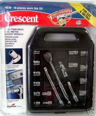 Crescent - Juego de llaves de vaso doble SAE/METRIC (18 piezas)
