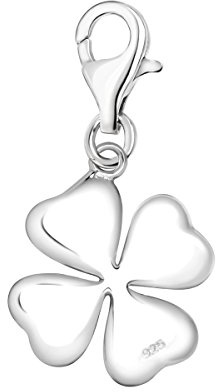 Quiges Dam Berlock Charm 3D Klöver Silver Kvinnors Smycken för Charmarmband