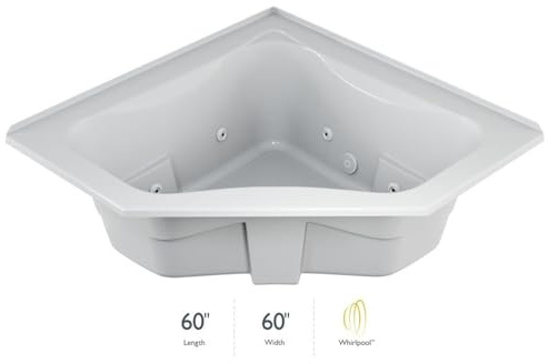 JACUZZI SIGNATURE Acrylic Corner Drop-In Bathtub with Jets and Heater, Slip Resistant, Center Drain Placement, Right Hand 3-Tile Flange, 60” (L) x 60” (W), White
