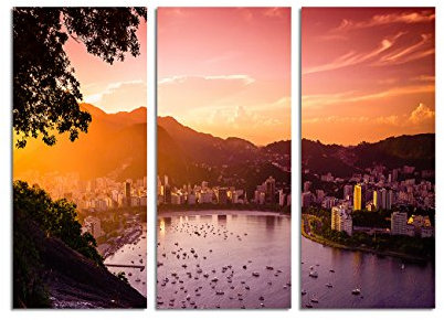 Paul Sinus Art 130x90cm – Keilrahmenbild Skyline Rio de Janeiro Hafenviertel 3teiliges Wandbild auf Leinwand und Keilrahmen - Fotobild Kunstdruck Artprint
