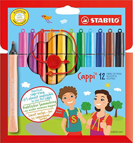 STABILO - Filzstift mit Kappenring - Cappi - 12er Pack - mit 12 verschiedenen Farben