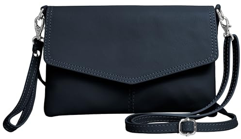 Caspar Elegante Leder Clutch Abendtasche aus samtweichem Nappaleder Damen Umhängetasche - PREMIUM LINE - Modell No.322 - Made in Italy, Farbe:dunkelblau, Accessoires:One Size