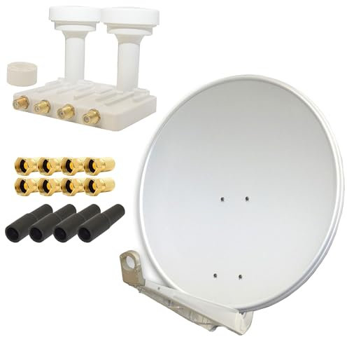 Premium X DELUXE85 Aluminium 85cm Digital SAT Schüssel Spiegel in Hellgrau + Monoblock Quad PXMB-6QW LNB WE 0,1dB Astra 19,2° Hotbird 13° + 4X Gummitülle 8X F-Stecker