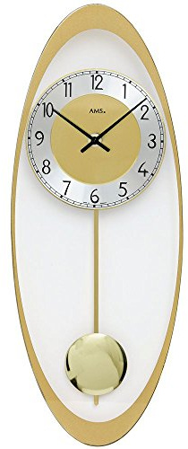 AMS. design Wanduhr Quarzuhr mit Pendel ausgefallene Wanduhren Aluminium Glas