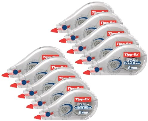 Tipp-Ex Mini Pocket Mouse White Correction Tape 6m Rollers - Pack of 10 - Tear Resistant Tapes, Smooth Glide