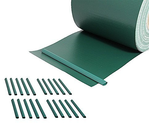 Melko Sichtschutzstreifen für Doppelstabmatten 35 m PVC Blickdicht Grün | inkl. 20 Befestigungsclips, beidseitig bedruckt, UV-beständig gegen Ausbleichen, Rollenbreite 19 cm, Wind- und Lärmschutz