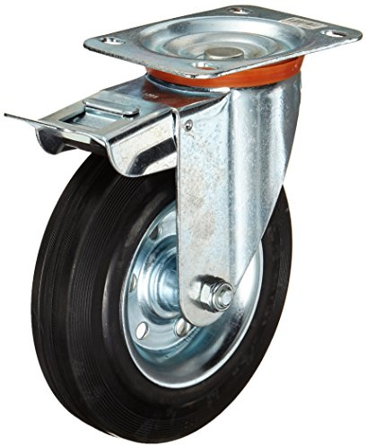 Dörner + Helmer 712222 Vollgummi-Feststell-Lenkrolle mit Rollenlager 200 x 50 mm/Platte 140 x 110 mm