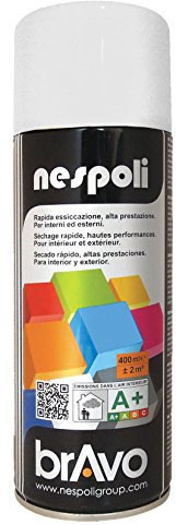 Nespoli – Bomboletta Spray Smalto Acrilico 400ml Interni ed Esterni, Vernice Spray Aerosol Universale, Asciugatura Rapida, Adesione su Tutte le Superfici, Valvola Autopulente, RAL Bianco Opaco