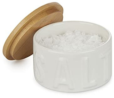 Balvi Bote para Sal en Escamas Salt Color Blanco con Tapa Bambú/cerámica