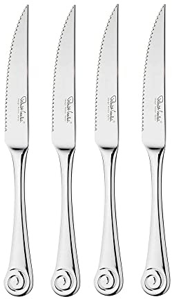 Robert Welch Ammonite Bright Cutlery Steak Knife, Set of 4. Made from Stainless Steel. Dishwasher Safe.