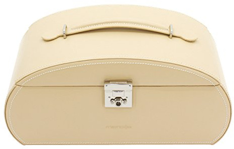 Friedrich|23, Schmuckkoffer mit rundem Deckel, Echtleder mit Feinsynthetik, 30,5 x 18,5 14,5 cm, Abschließbar, Mit Spiegel, Cordoba, Beige, 26480-8
