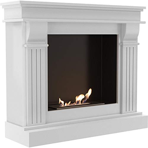 KRATKI August Caminetto a portale a bio-etanolo per interni | Caminetto indipendente, contenitore Biosafe 0,75 l, auto-assemblaggio| Acciaio e MDF, bianco, 97,9 x 115 cm