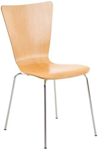 CLP Stapelstuhl Aaron I Ergonomisch Geformter Konferenzstuhl Mit Holzsitz I Platzsparender Besucherstuhl Mit Bodenschonern - Farbe Natur