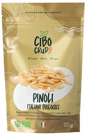 Pignon de Pin Bio - 125g. Pignons de Pin Italiens Crus et Biologiques. Pignons Décortiqués du Pin Domestique, 100% Fabriqué en Italie, Riche en Sels Minéraux et Vitamines. Pignon de Pin 1kg et Pinon