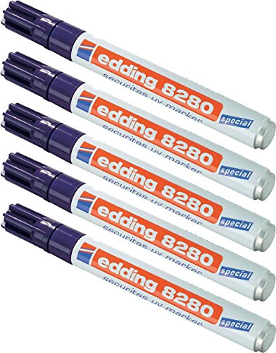 Lot de 5 marqueurs UV Securitas e-8280 - Pointe ronde - 1,5 à 3 mm - Sans couleur