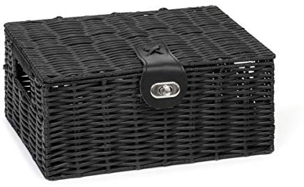 ARPAN Panier de Rangement en résine tressée avec Couvercle et Serrure Noir Petit modèle