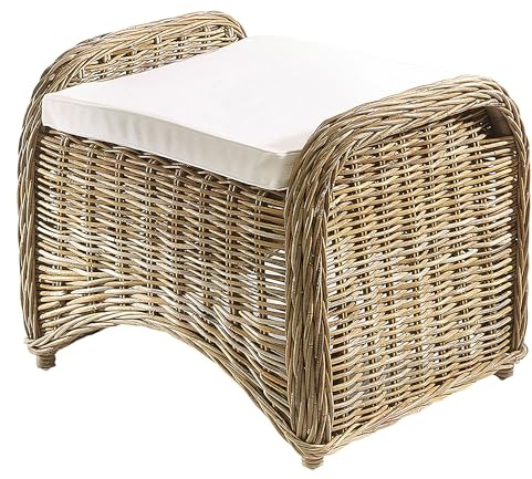 Kobolo Rattanhocker Cardiff Hocker aus Rattan in kubu Gray mit Kissen